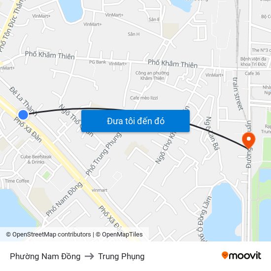 Phường Nam Đồng to Trung Phụng map