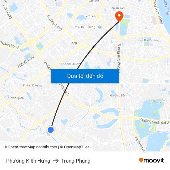 Phường Kiến Hưng to Trung Phụng map