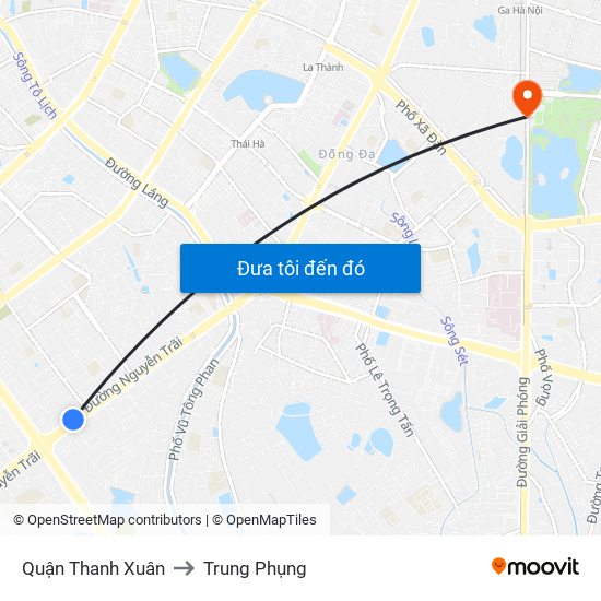 Quận Thanh Xuân to Trung Phụng map