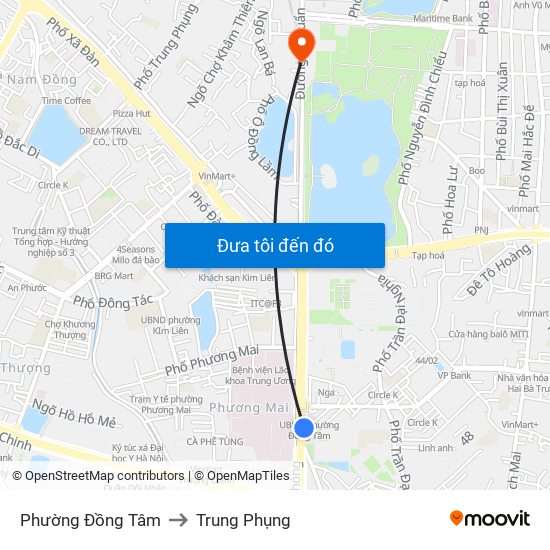Phường Đồng Tâm to Trung Phụng map