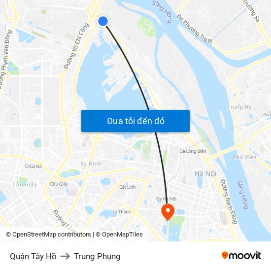 Quận Tây Hồ to Trung Phụng map