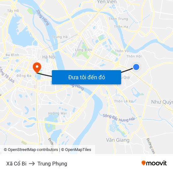 Xã Cổ Bi to Trung Phụng map