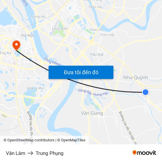 Văn Lâm to Trung Phụng map