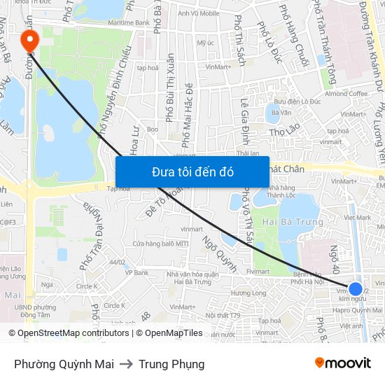 Phường Quỳnh Mai to Trung Phụng map