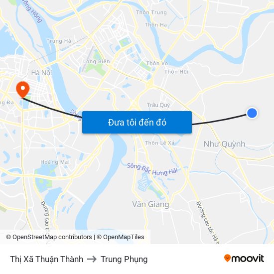 Thị Xã Thuận Thành to Trung Phụng map