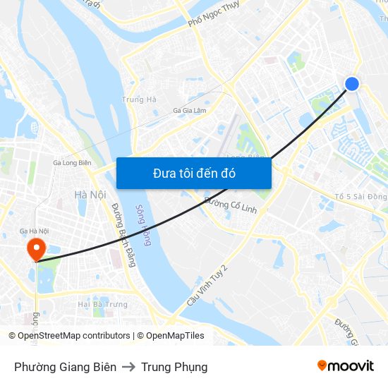 Phường Giang Biên to Trung Phụng map