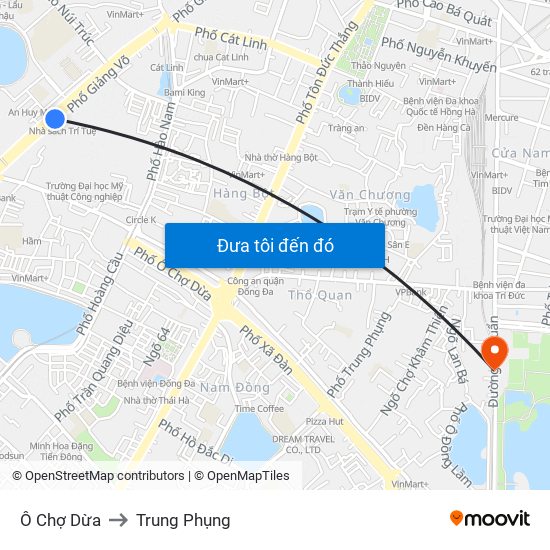 Ô Chợ Dừa to Trung Phụng map