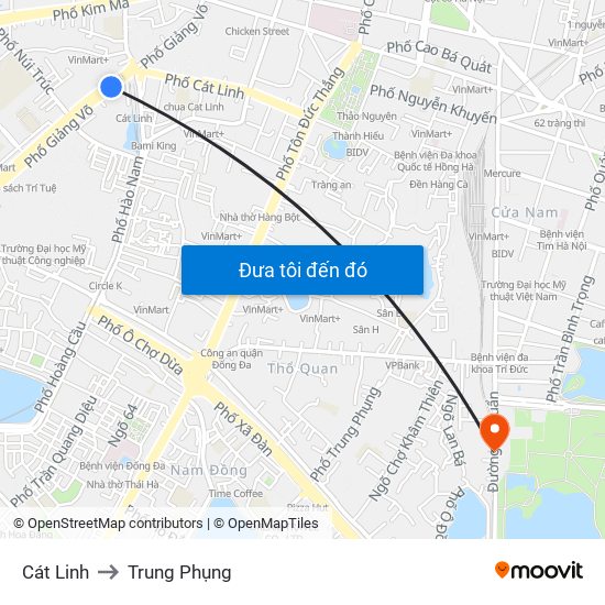 Cát Linh to Trung Phụng map