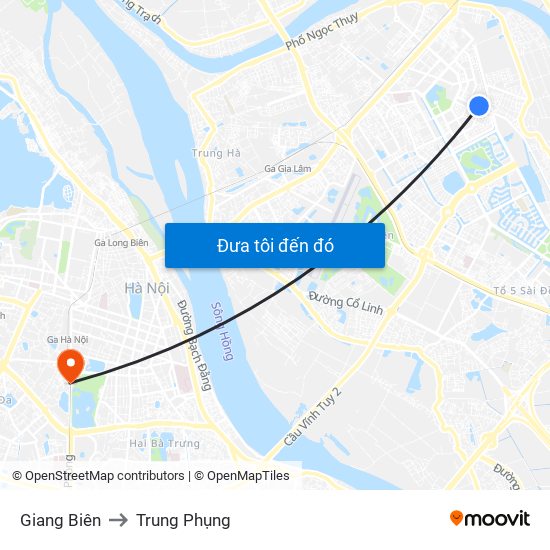 Giang Biên to Trung Phụng map