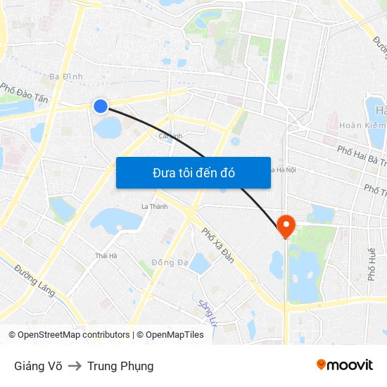 Giảng Võ to Trung Phụng map