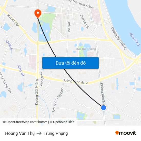 Hoàng Văn Thụ to Trung Phụng map