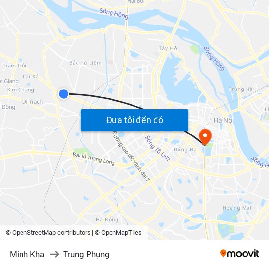 Minh Khai to Trung Phụng map