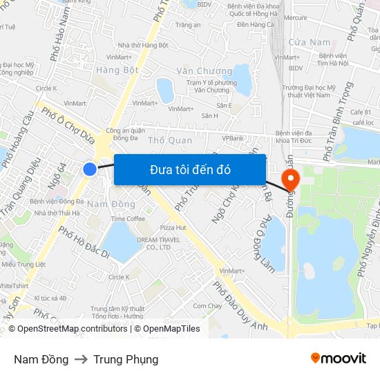 Nam Đồng to Trung Phụng map