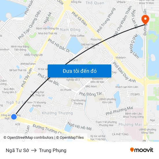 Ngã Tư Sở to Trung Phụng map