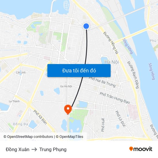 Đồng Xuân to Trung Phụng map