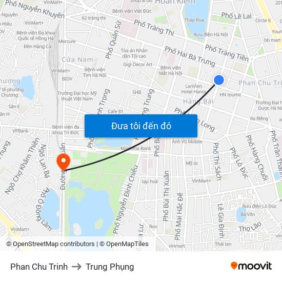 Phan Chu Trinh to Trung Phụng map