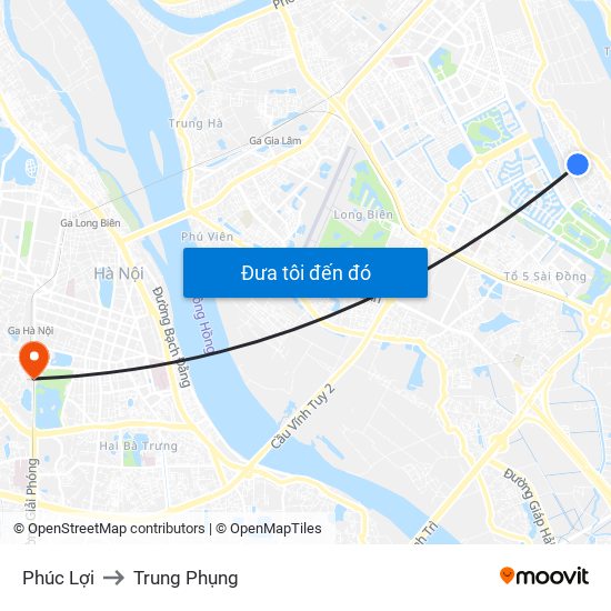 Phúc Lợi to Trung Phụng map