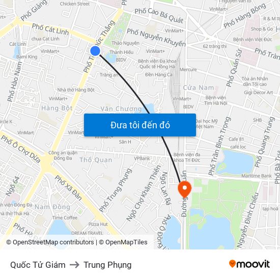 Quốc Tử Giám to Trung Phụng map