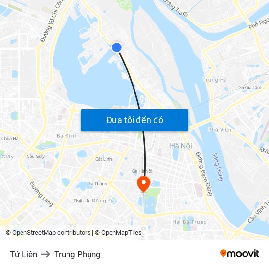 Tứ Liên to Trung Phụng map