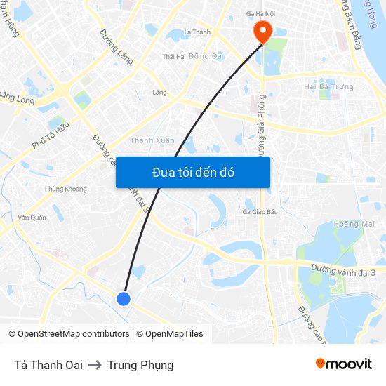 Tả Thanh Oai to Trung Phụng map