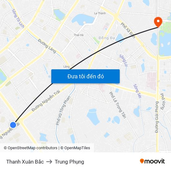 Thanh Xuân Bắc to Trung Phụng map