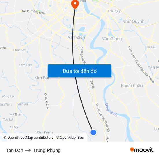 Tân Dân to Trung Phụng map