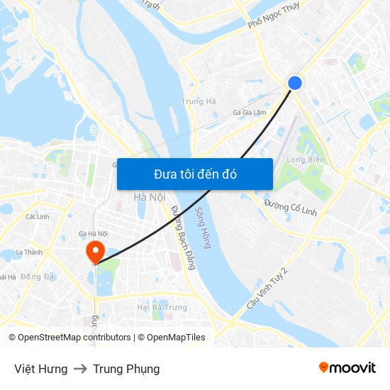Việt Hưng to Trung Phụng map