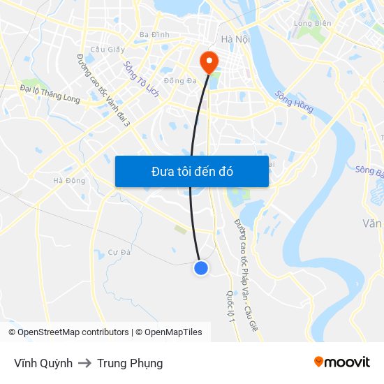 Vĩnh Quỳnh to Trung Phụng map