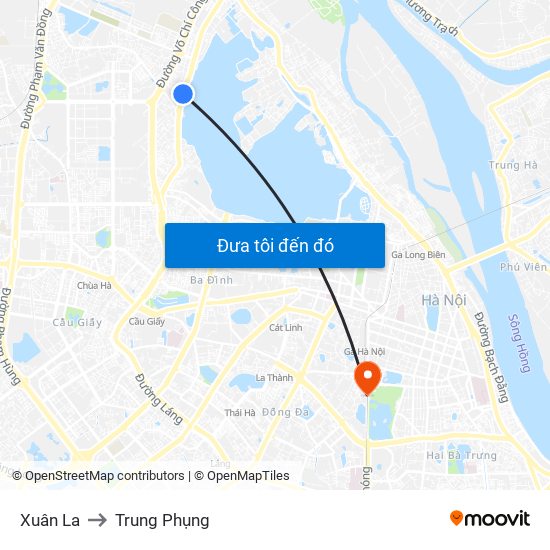 Xuân La to Trung Phụng map