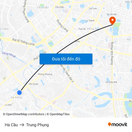 Hà Cầu to Trung Phụng map