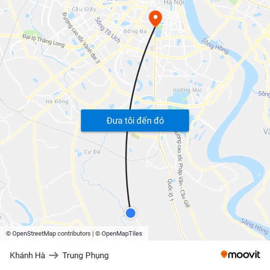 Khánh Hà to Trung Phụng map