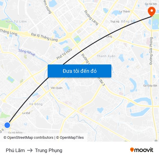 Phú Lãm to Trung Phụng map