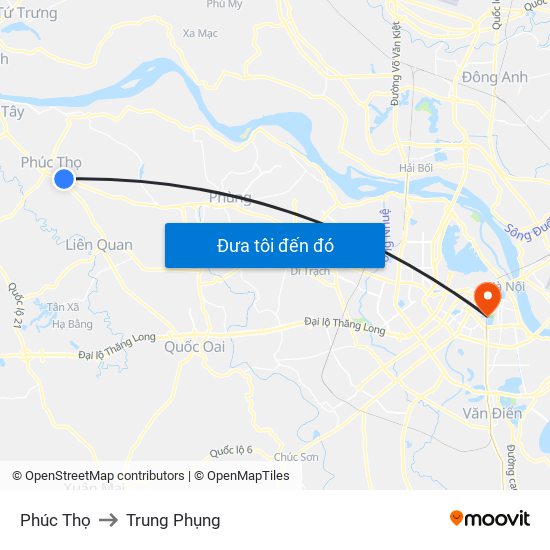 Phúc Thọ to Trung Phụng map