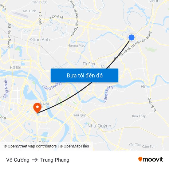 Võ Cường to Trung Phụng map