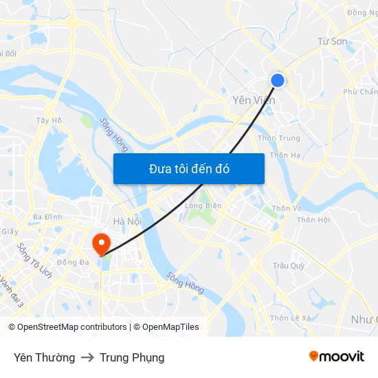 Yên Thường to Trung Phụng map