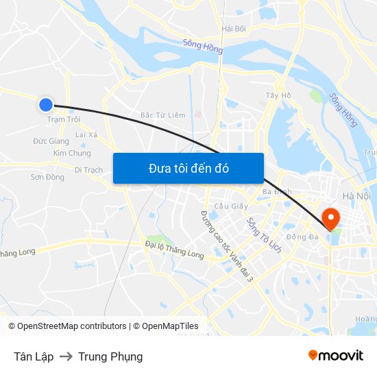 Tân Lập to Trung Phụng map