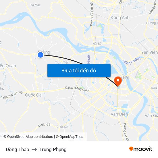 Đồng Tháp to Trung Phụng map
