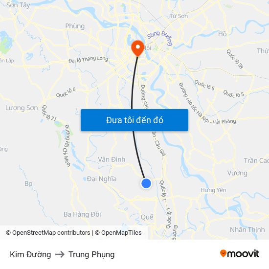 Kim Đường to Trung Phụng map