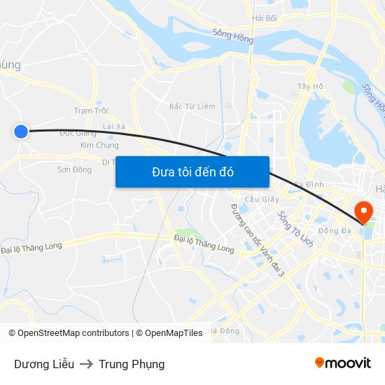 Dương Liễu to Trung Phụng map