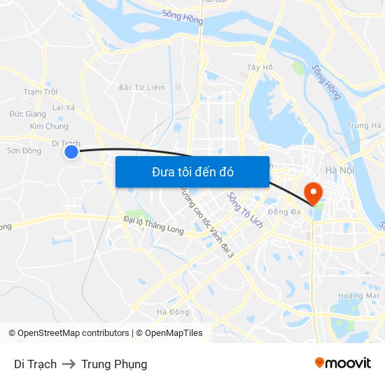 Di Trạch to Trung Phụng map
