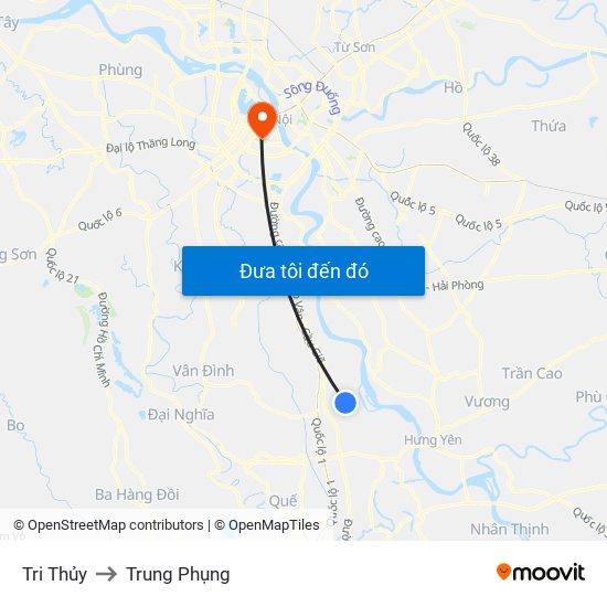 Tri Thủy to Trung Phụng map
