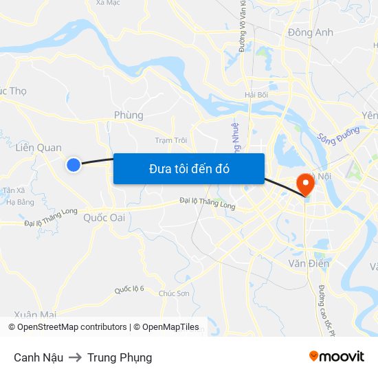 Canh Nậu to Trung Phụng map