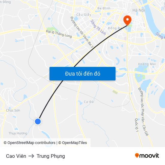Cao Viên to Trung Phụng map