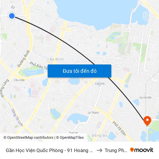 Gần Học Viện Quốc Phòng - 91 Hoàng Quốc Việt to Trung Phụng map