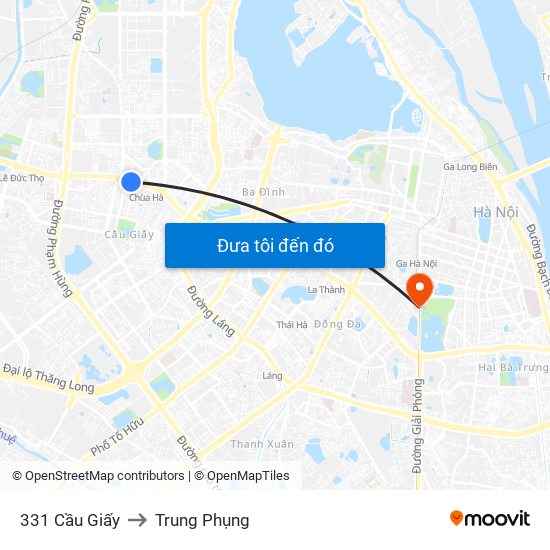 331 Cầu Giấy to Trung Phụng map