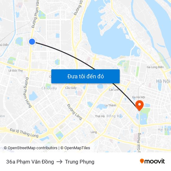 36a Phạm Văn Đồng to Trung Phụng map