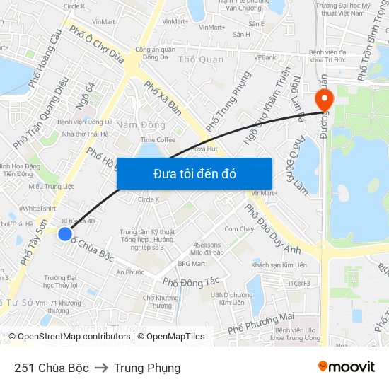 251 Chùa Bộc to Trung Phụng map