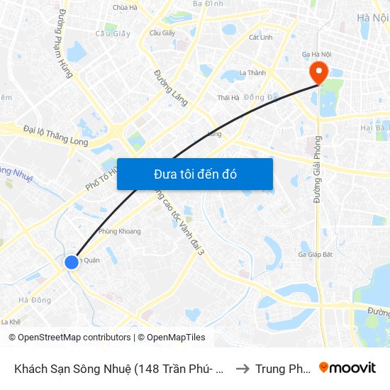 Khách Sạn Sông Nhuệ (148 Trần Phú- Hà Đông) to Trung Phụng map