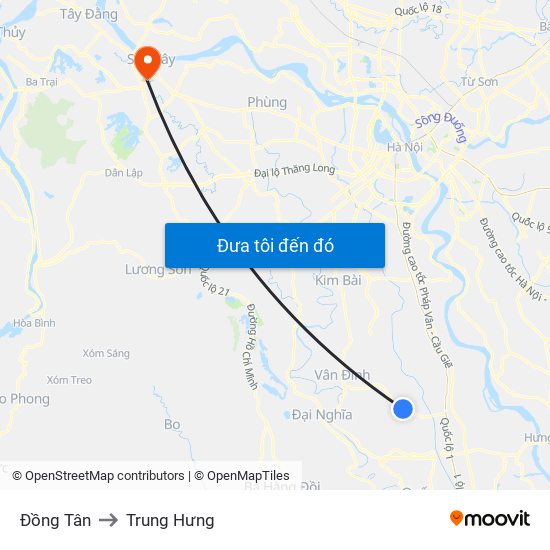 Đồng Tân to Trung Hưng map