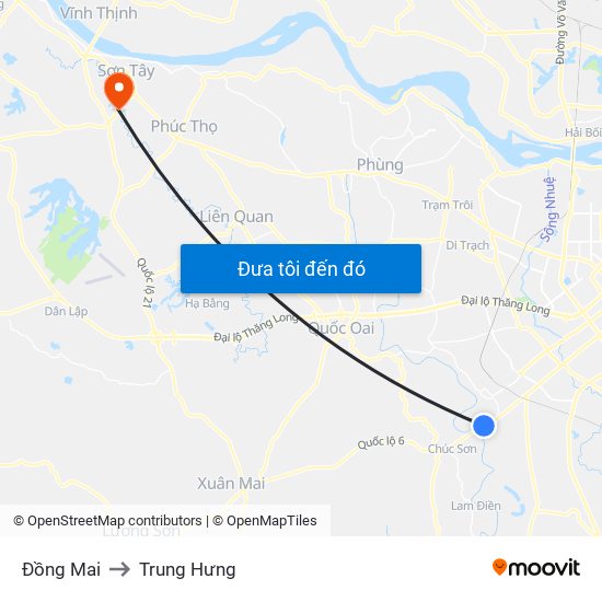 Đồng Mai to Trung Hưng map